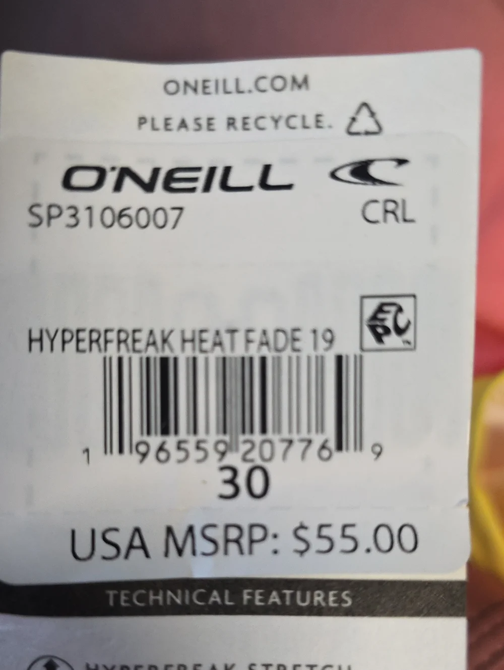 NWT Men’s Multi Colored HYPERFREAK HEATFADE 19” Board Short. Size W 30” L 19”